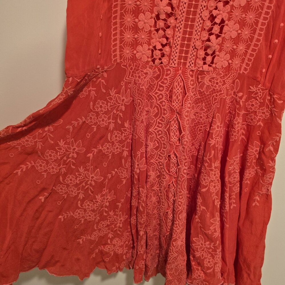 Johnny Was Dress Large Coral Embroidered Sleeveless Lace Swing V Neck READ - Picture 3 of 10